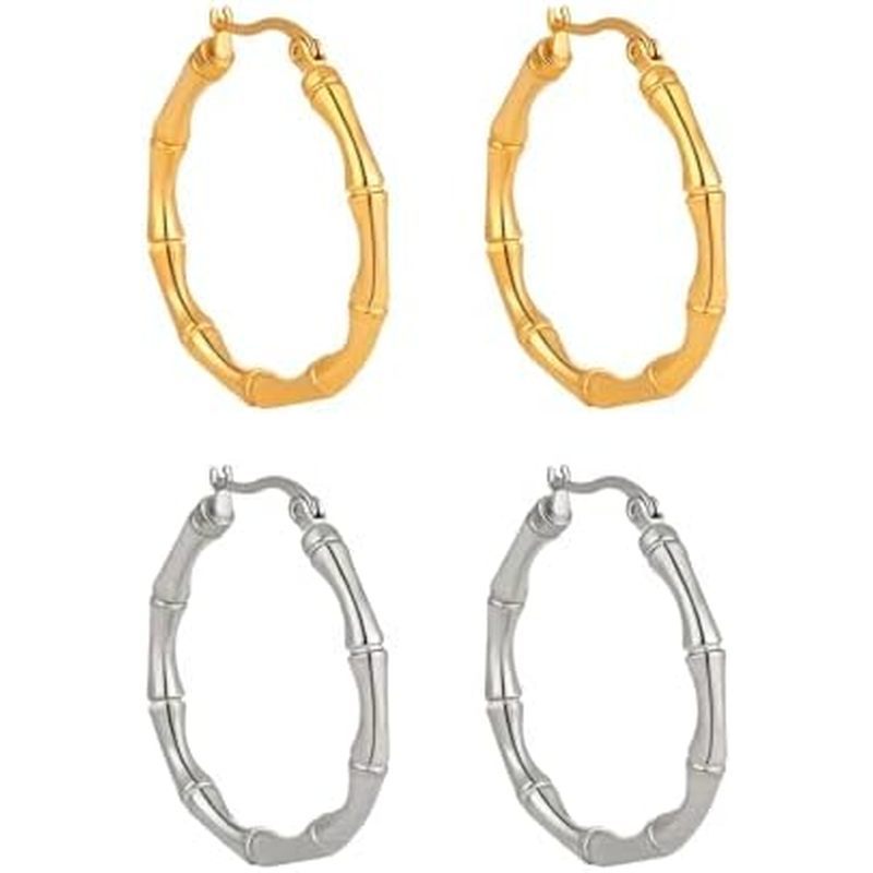 2 Pairs Gold/Silver Hoop Earrings For Women Set Trendy,14K Plated Gold Chunky Huggie Hoop Earings Pa