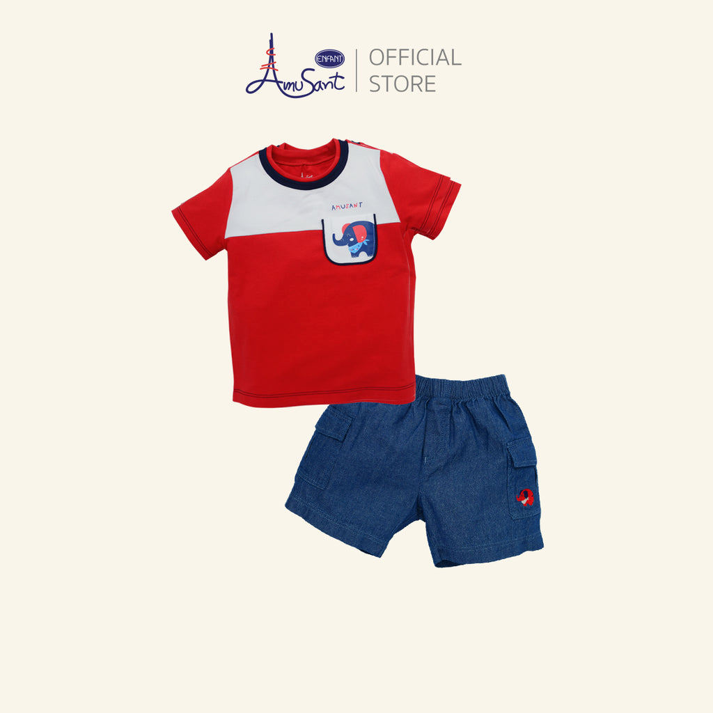 AMUSANT เสื้อยืด+กางเกง เด็กชาย 6เดือน-8ปี ลายช้าง (แยกชิ้น)  EH2N80