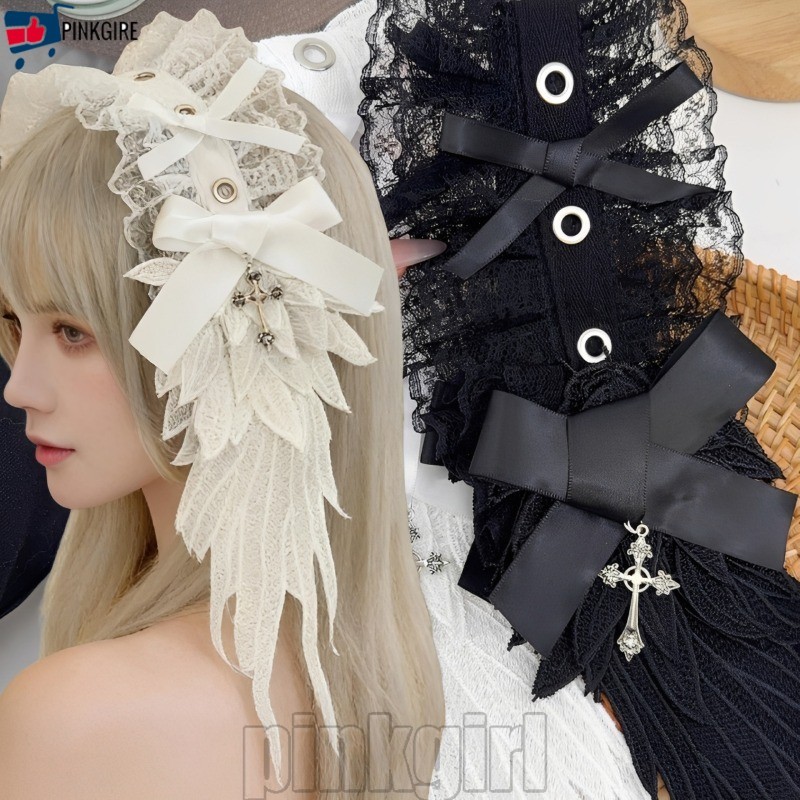 [Rdy Stk] 2-1Pc Lolita Lace Headband-Gothic Dark Angel Headwear - Bow Headdress - Angel Lace Hair He