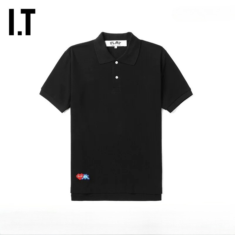 CDG Japanese เสื้อโปโล คอปก สีเทา แขนสั้น สไตล์เรียบง่ายและแฟชั่น