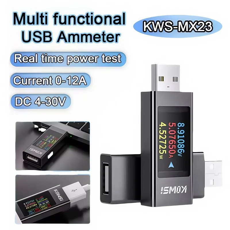 KWS-MX23 แรงดันไฟฟ้าแอมป์มิเตอร์ HD 1.06 นิ้วจอแสดงผล IPS Multi-function USB Tester DC 4-30V 0-8A 0-