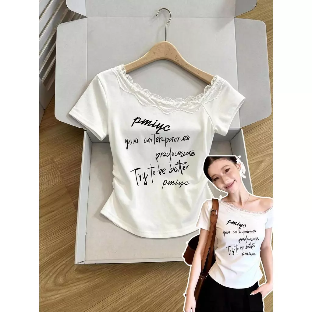 เสื้อปาดไหล่ผู้หญิง เสื้อลำลองคอกว้าง เสื้อแหวกเอวสุดเซ็กซี่ เสื้อผู้หญิงสีพื้น แมทช์ง่าย ผ้านุ่ม ผ้าดีใส่สบาย นุ่มและยื