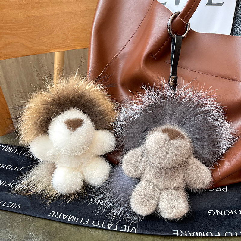 Mink Fur Lion King Simba เครื่องประดับ Plush Sleeping Eyes สัญลักษณ์น่ารัก Lion พวงกุญแจรถกระเป๋าจี้
