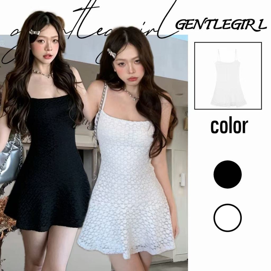 #GG🎀ชุดเดรสสายเดี่ยวถักโครเชต์ลายกลวงสไตล์ผิวสัมผัสแบบผู้ใหญ่บางเบา, ชุดเดรสทรงเอสไตล์บริสุทธิ์น่ารัก