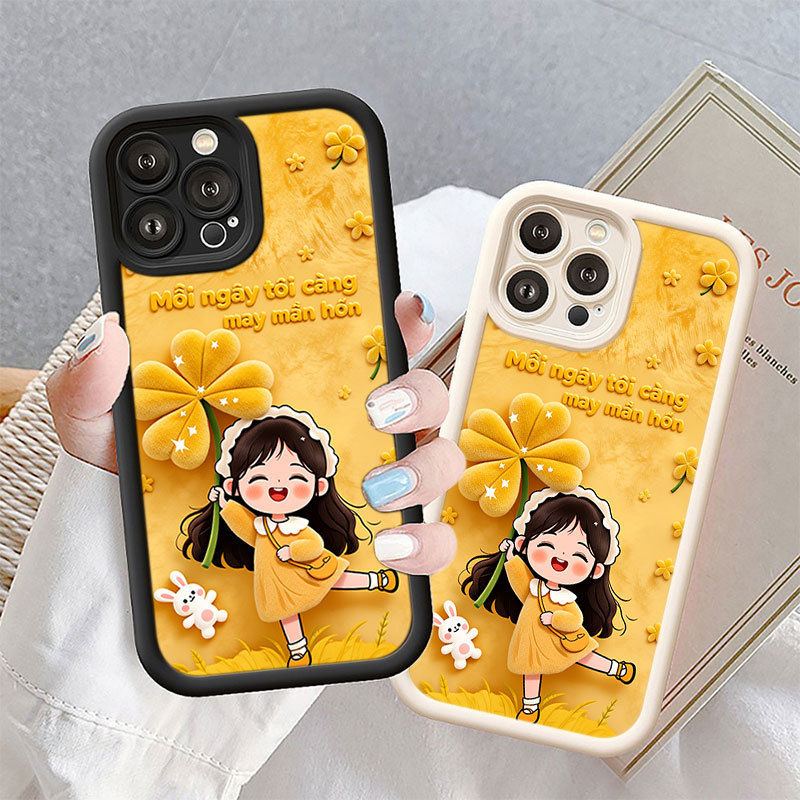 การ์ตูน Four Leaf สาวเคสโทรศัพท์สําหรับ Xiaomi 15T 14T 13T 11T Pro POCO X7 X6 M6 Pro C65 C75 C61 M5S