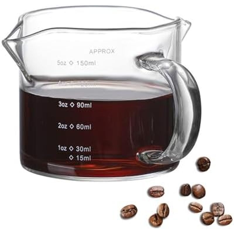 Espresso Shots Cup 5OZ Glass Measuring Cup Espresso Shot Glass Double Spouts Milk Cup Clear Frothing