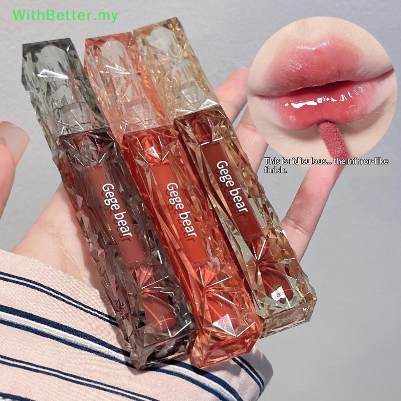 ด้วยBetter Gege Bear Crystal Transparent Lipsti - Long-Lasting Mirror Glaze Easy To Color Lip Gloss 