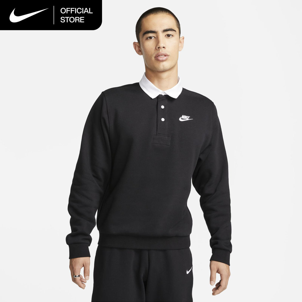 Nike Men's Club Fleece Brushed-Back Long-Sleeve Polo - Black [DX0538-010]