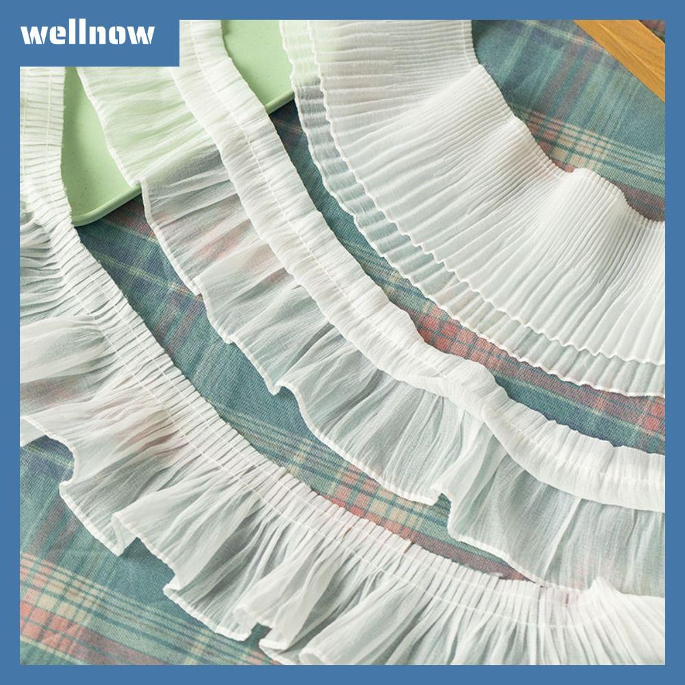 WELLNOW ชีฟองลูกไม้ Trims, ชีฟอง 2Yards Ruffled Lace Trims, กว้าง 9-12 ซม. ผ้าชีฟอง