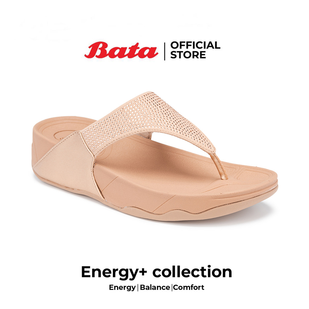 Bata บาจา Energy+ รองเท้ายอดฮิต หูหนีบ แฟชั่น สำหรับผู้หญิง สีดำ รหัส 6716778 สีโรสโกลด์ 6718778