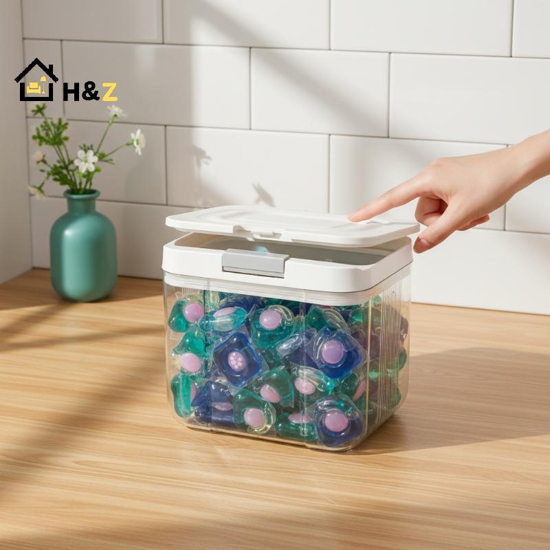Kaleidoscope Laundry Pod Organizer พร้อมฝาปิดกล่องปิดผนึกสําหรับผงซักฟอก Pods อัตโนมัติ Dispense สํา