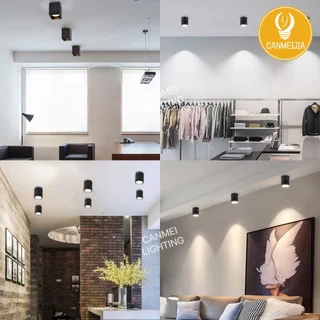 CANMEIJIA ไฟดาวน์ไลท์ 3 สี โคมไฟดาวน์ไลท์ E27 ติดลอย ติดลอยเกี่ยวกับขั้ว Downlight LED สีดำ 4/5/6 นิ้ว ทรงกลมเเละเหลี่