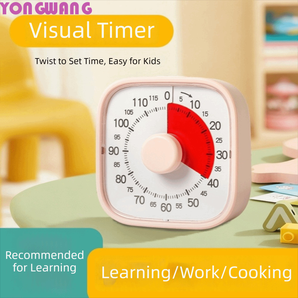 YONGWANG66HR Visual Timer, 120 นาที Self-Dispipline Counting Clock, Silent Operation Multifunctional