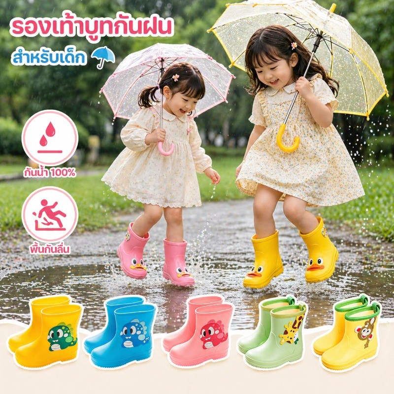 รองเท้ากันฝนเด็ก รองเท้าบูทเด็ก วัสดุปลอดภัย กันลื่นและกันน้ำ ลายการ์ตูน รองเท้าบูทเด็กกันฝน