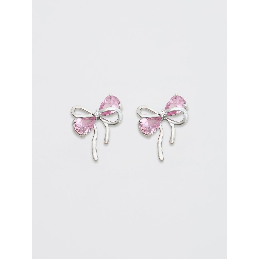[Pomelo] ต่างหูรูปโบว์ประดับคริสตัล / Crystal Bow Stud Earrings