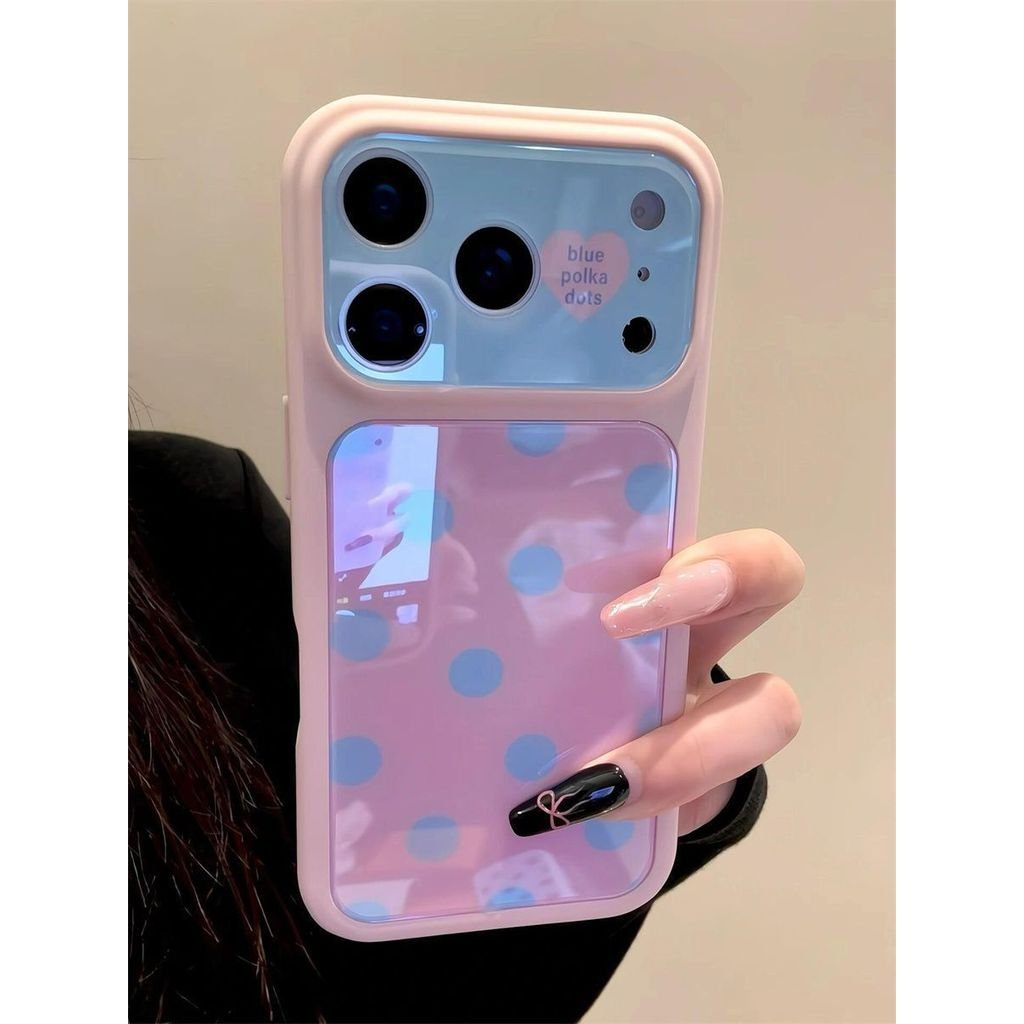 เคสโทรศัพท์ เหมาะสําหรับ iPhone 11 12 13 14 15 16 17 Pro max Love Blue Polka Dot Shock-Resistant Sho