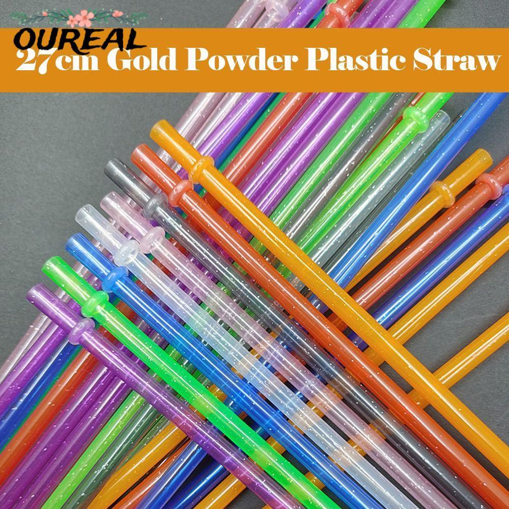 OUREAL 1PC Glitter Straw, รถ Travel ถ้วยฟางถ้วยอุปกรณ์เสริมผงทองหลอดพลาสติก, พร้อมแปรงทําความสะอาดนํ