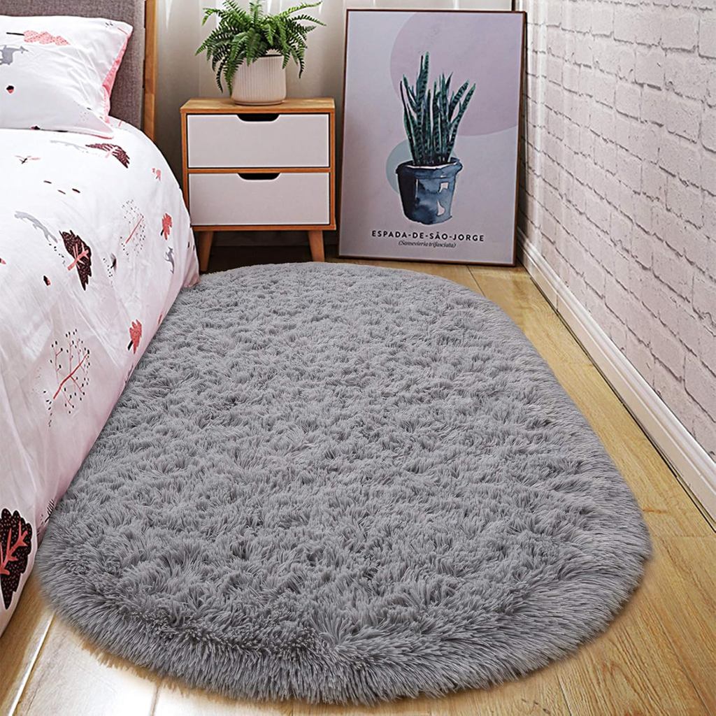 Junnovo Ultra Soft Washable Shaggy Rug - พรมรูปไข่กันลื่นสําหรับเนอสเซอรี่, ห้องนอนเด็ก & ตกแต่งบ้าน