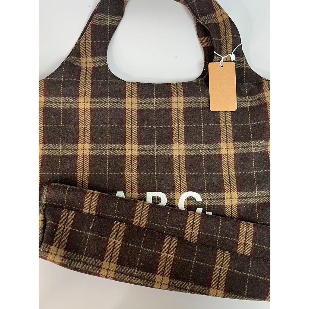 APC ผู้ชายผู้หญิงตรวจสอบทําด้วยผ้าขนสัตว์กระเป๋าสะพายลําลอง Tote Bag กระเป๋าผ้าใบกระเป๋าช้อปปิ้ง