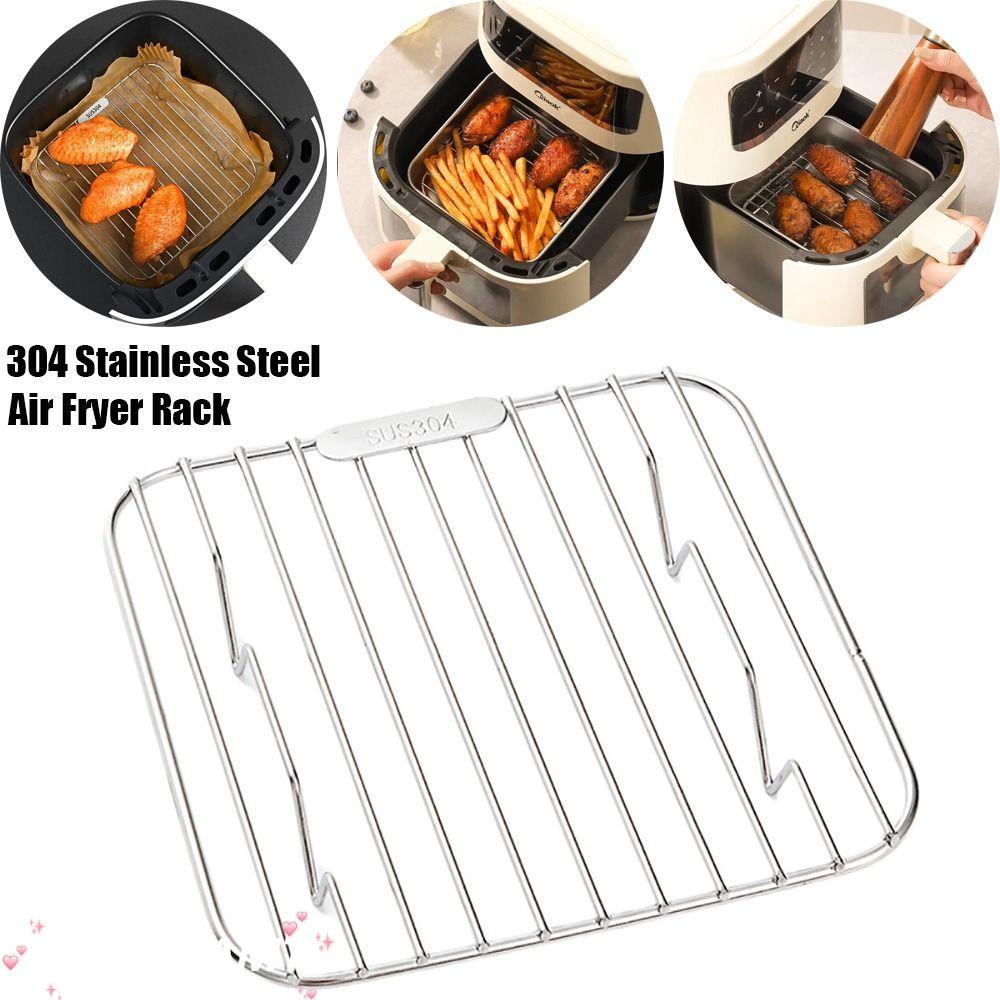 AULORAMT Air Fryer Rack, Thicken พร้อมชั้นวางทําอาหารเท้า,แบบพกพารอบสแควร์ 304 สแตนเลส BBQ Home Kitchen เตาอบ Steamer Cooker