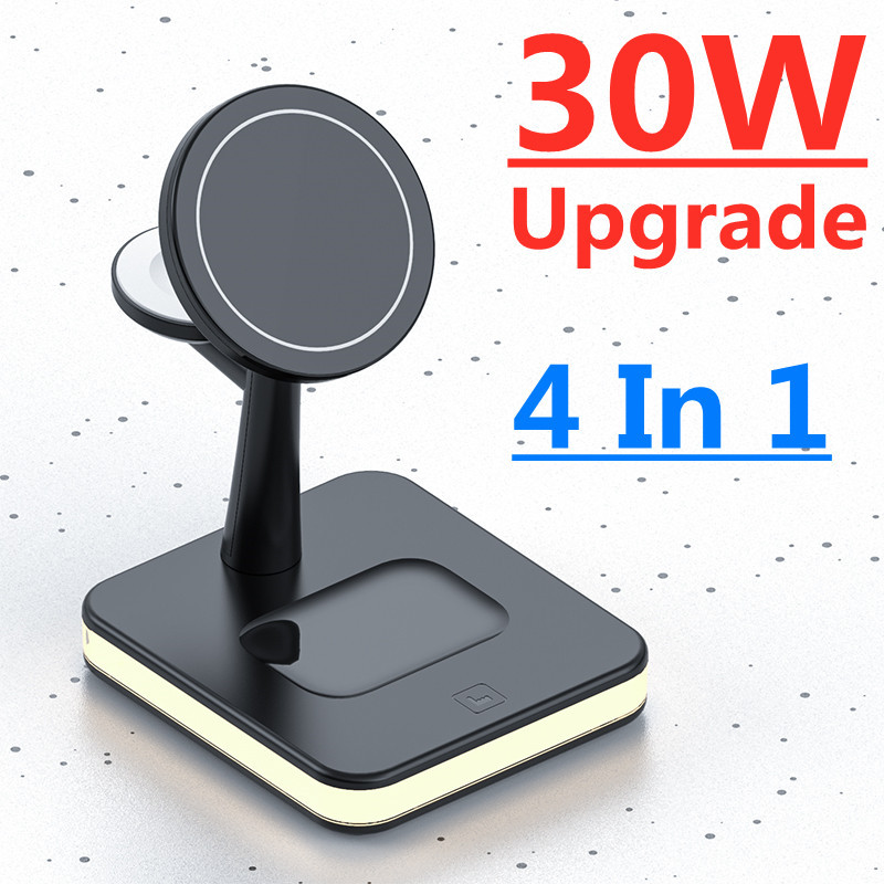 QXZ 30W 3 In 1 Magnetic Wireless Charger สําหรับ Macsafe IPhone 12 13 Pro Max Mini Apple Watch Airpo
