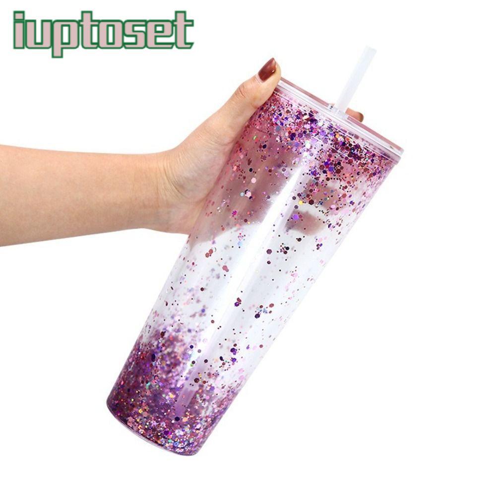 IUPTOSET แก้วน้ํา Snowglobe, ถ้วยหิมะเจาะรูเจาะล่วงหน้าโปร่งใส, DIY 24oz ความจุถ้วยพลาสติก Drinkware