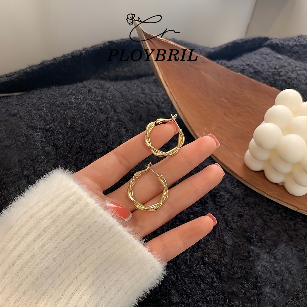 PLOYBRIL ต่างหูบบบิดเกลียว แฟชั่น เรียบง่าย เข้ากับทุกการแต่งกาย สำหรับผู้หญิง เครื่องประดับแฟช-COD💖 E081