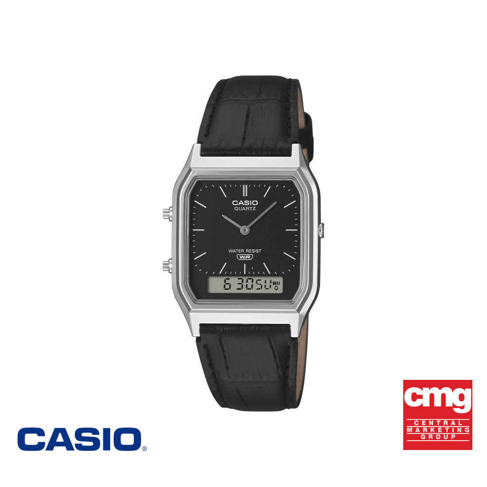 CASIO นาฬิกาข้อมือ CASIO รุ่น AQ-230EL-1ADF สายหนังแท้ สีดำ