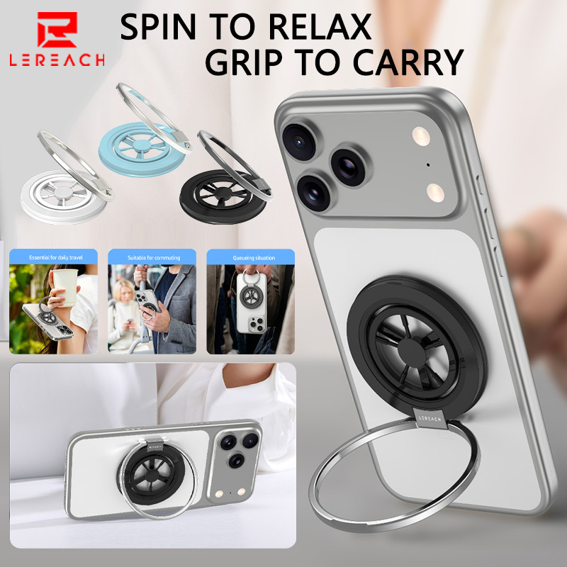 Lereach ที่วางโทรศัพท์แบบแม่เหล็กโลหะผสมสังกะสี 360° Spin, Ultra Strong N52 Magnet Grip Stand พับได้