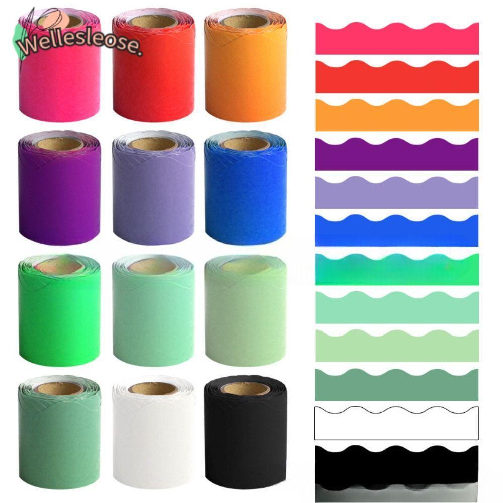 WELLE โปสเตอร์ชายแดนสติกเกอร์,กันน้ํา DIY กระดาษขอบหยัก,แฟชั่นสีกระดานสีดําสติกเกอร์ตกแต่งสําหรับห้องเรียน Bulletin Board Home Party