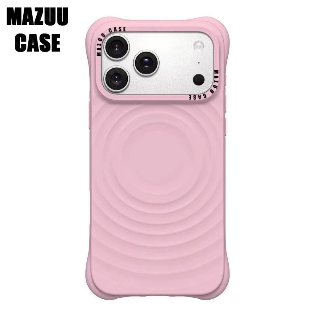 เคสแม่เหล็กไอโฟน สีชมพู ซิลิโคน ลายคลื่น มุมสี่มุมหนา ป้องกันกระแทก สำหรับ iPhone 17 16 15 14 13 12 11 Pro Max Plus