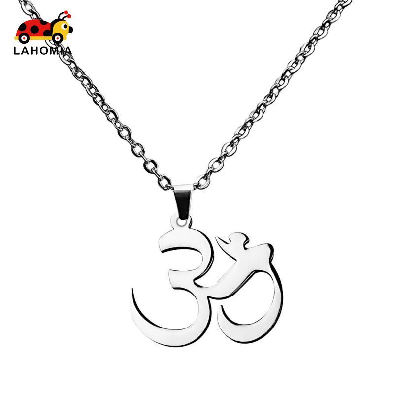 [Lahomia] สร้อยคอจี้สแตนเลสสีเงิน Aum Om สันสกฤต Amulet Charms