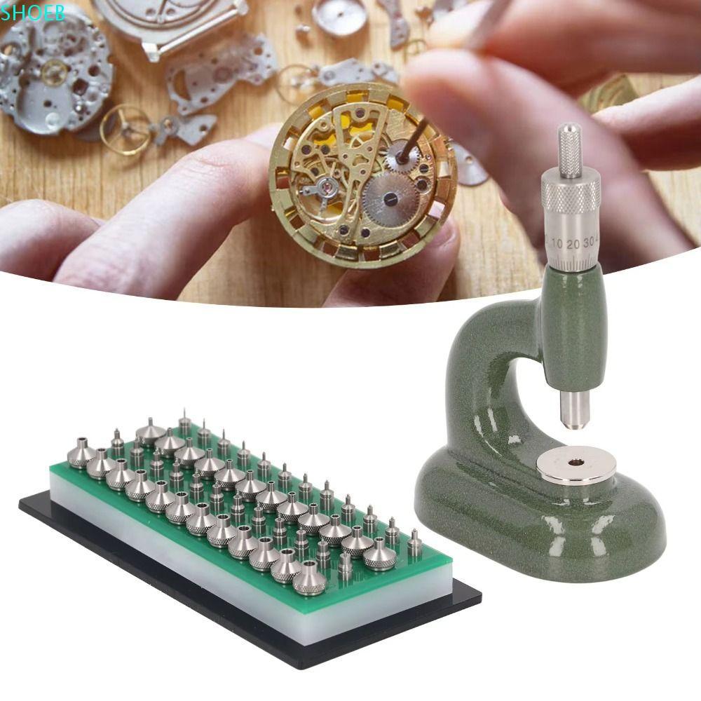 SHOEB เครื่องมือซ่อมนาฬิกา 4 มม. & 4 มม. 48 ชิ้น Dies อลูมิเนียม พร้อม Micrometric สกรู สีเขียว ชุดเครื่องมือกดชุดซ่อมนาฬิกา