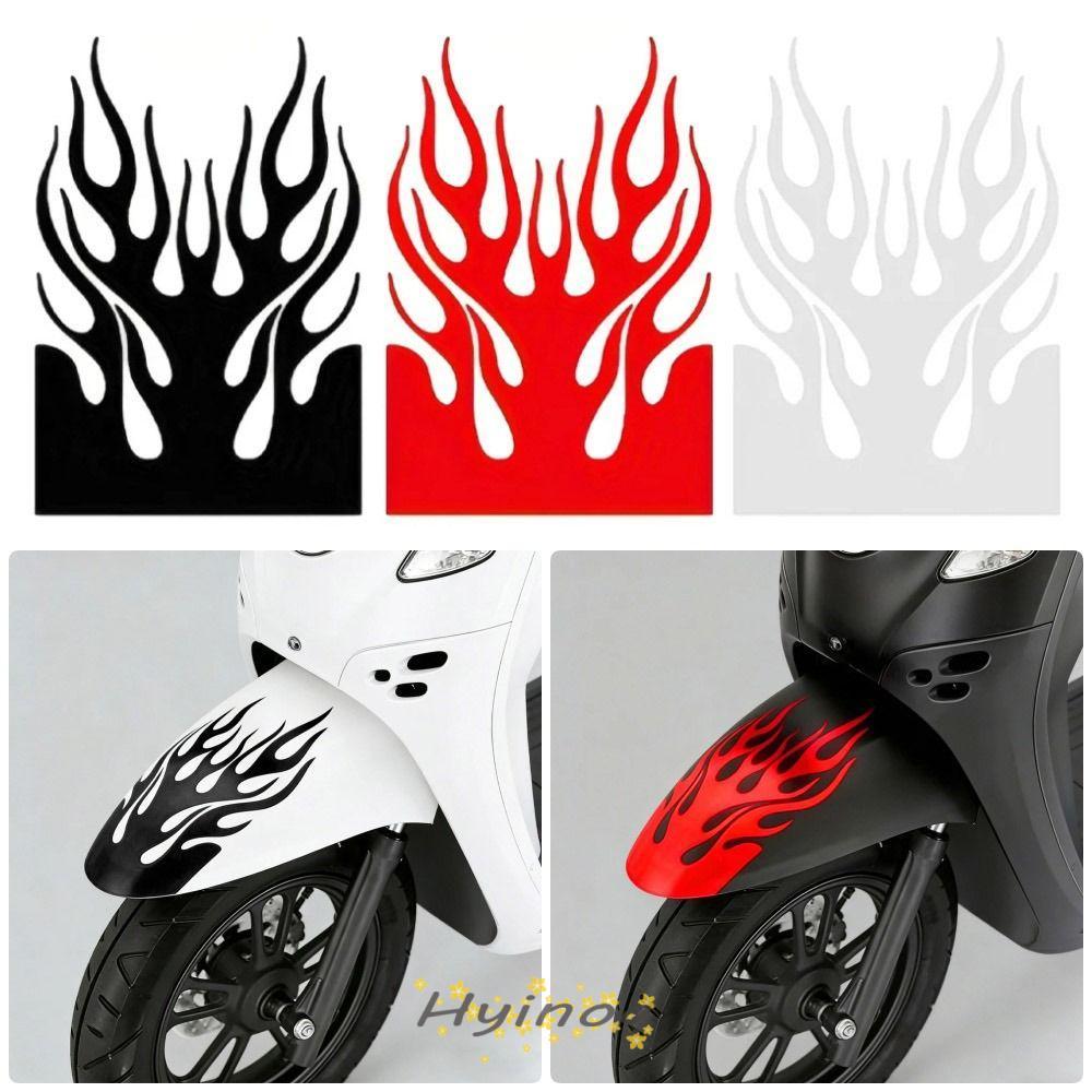 HYINOG 1 ชิ้นสติกเกอร์รถจักรยานยนต์, Racing Stripes Decal เปลวไฟ Fender สติกเกอร์สะท้อนแสง,ทนทาน PVC Scratch ตกแต่งสติกเกอร์ตกแต่งกันน้ําสําหรับรถจักรยานยนต์ไฟฟ้าสกู๊ตเตอร์