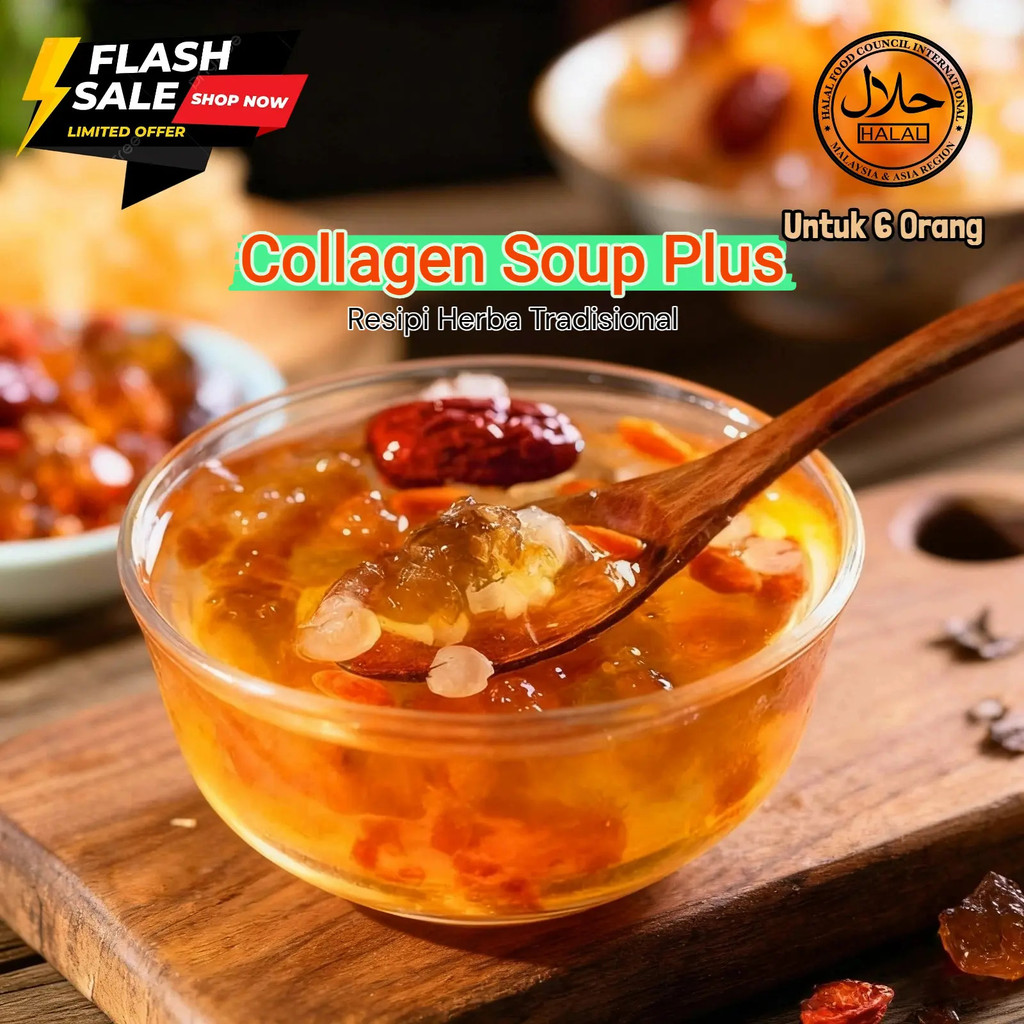Collagen Soup Plus Sup Kolagen Herba Tradisional Peach Gum Snow Bird Nest Kurma Merah Untuk Kecantik