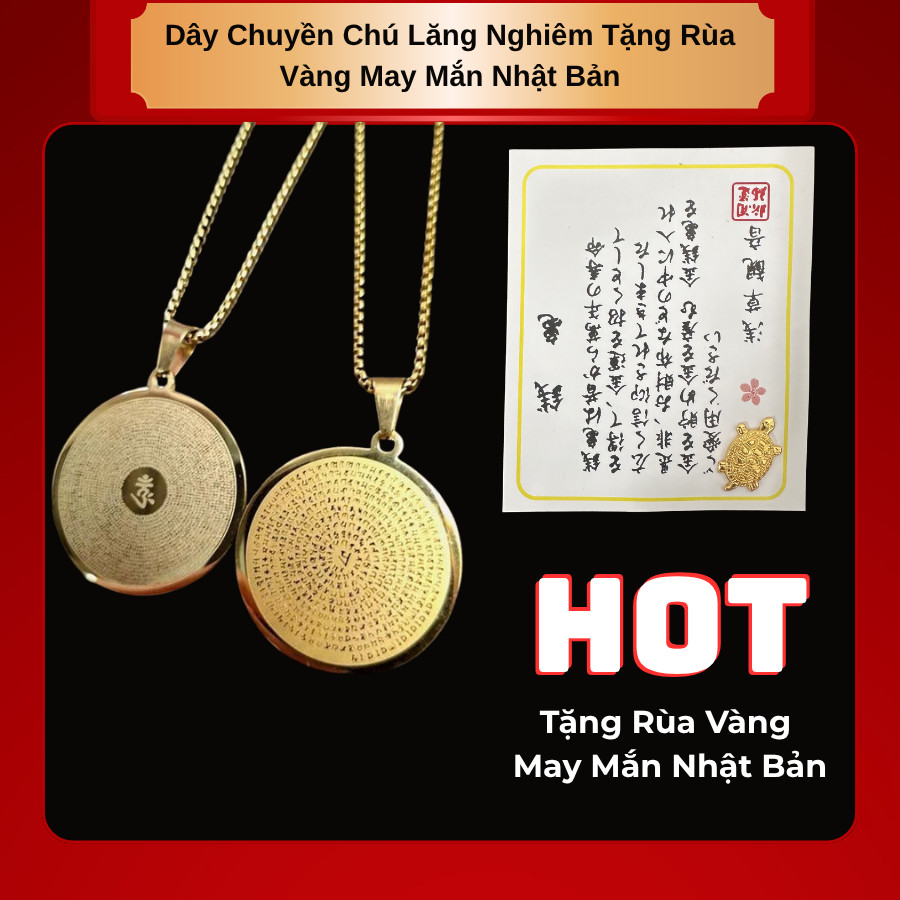 < Enlightened > สร้อยคอ Mantra Shurangama - หน้าและโซ่เหล็กไทเทเนียม - ฟรีเต่าทอง - SP008726