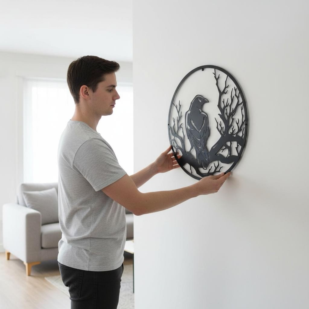 การก่อสร้างเหล็กที่ทนทาน Raven Outline Wall Art การออกแบบกลวงออกโลหะ Raven Wall Art แขวนง่าย