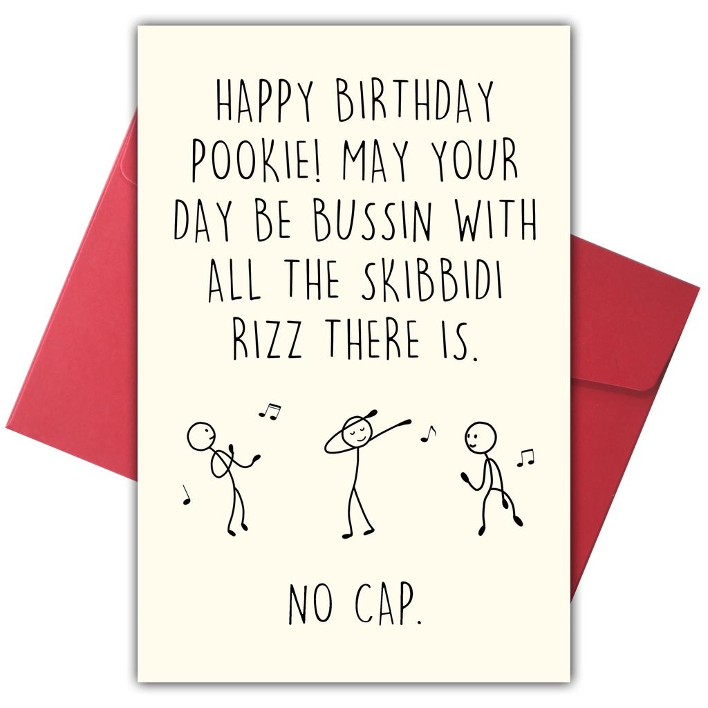 [Coisíní] การ์ดวันเกิดตลกสําหรับวัยรุ่น, Happy Birthday Pookie with Bussin Skibidi Rizz No Cap Slang