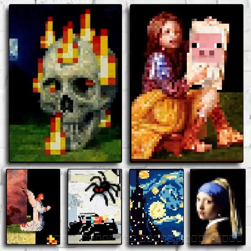 คลาสสิกพิกเซลเกม M-MC โปสเตอร์ Room Wall Art Decor สติกเกอร์กันน้ําสําหรับ Home Bar ตกแต่งห้องนอน