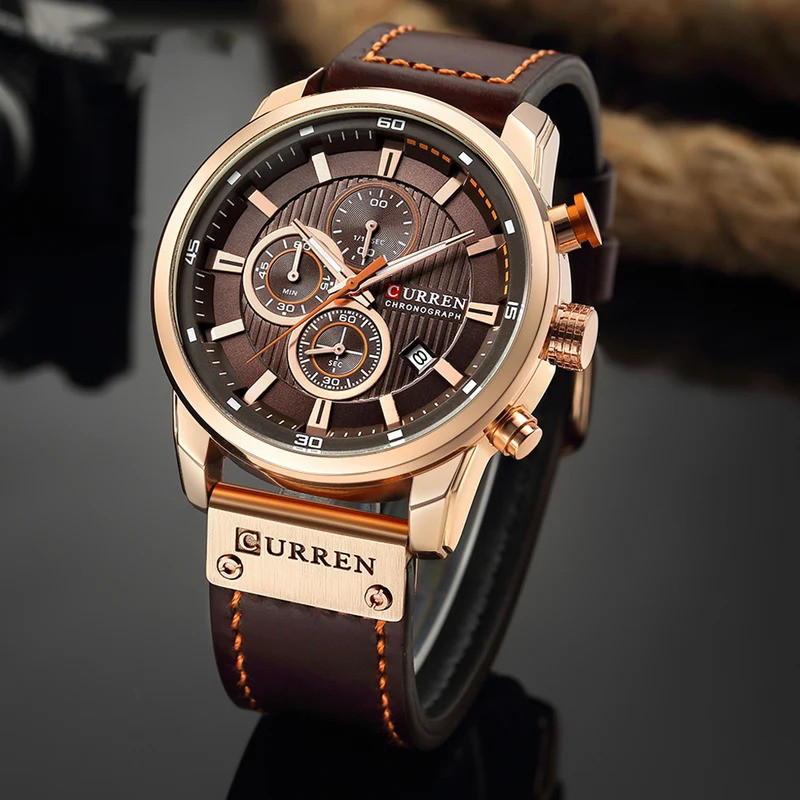 CURREN 8291 Mens Quartz Chronograph Watch Casual Leather Military Sport Fashion Gentleman นาฬิกาข้อม