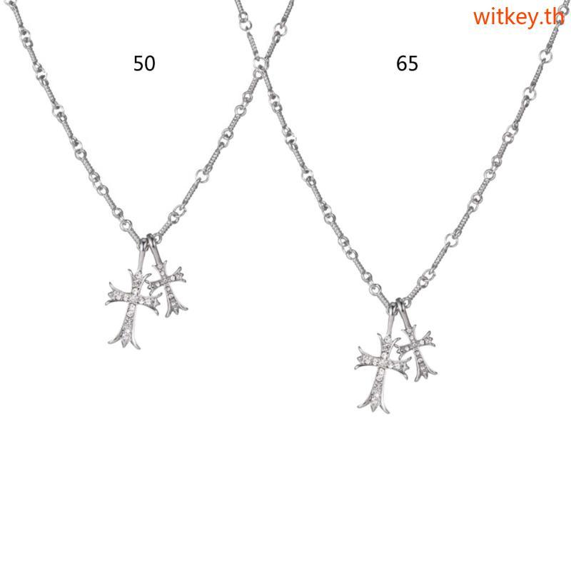 สร้อยคอไม้กางเขนคู่ choker chain zircon เครื่องประดับแฟชัน