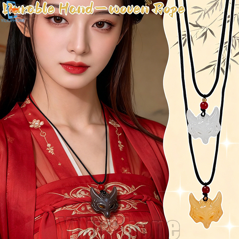 [Bless] 5-2 ชิ้นจีนโปร่งแสง Fox Mask Amulet สร้อยคอ - สร้อยคอเรซิ่นชาติพันธุ์ย้อนยุค - ทอแบบดั้งเดิม