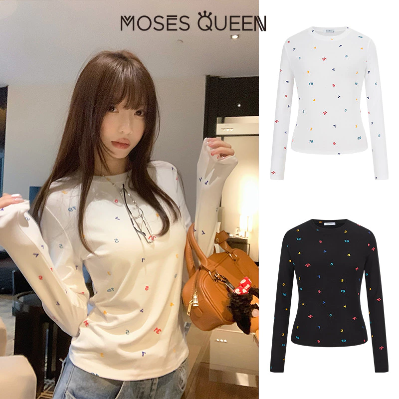 MOSESQUEEN มอสเนสควีนแขนยาวสำหรับผู้หญิง ลายพิมพ์สีสันสดใส จากผ้าฝ้ายที่ดูดซับเหงื่อและระบายอากาศได้ดี #63510