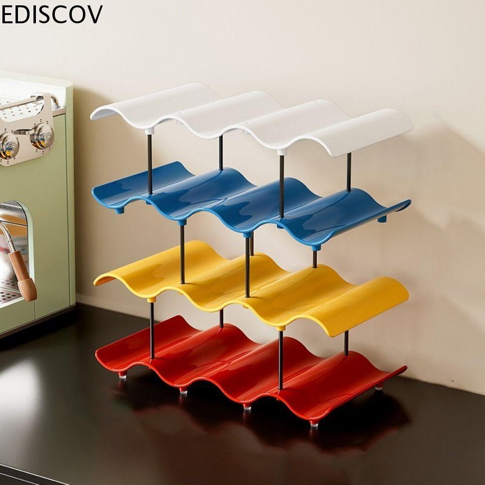 EDISCOV หยัก Multi-layer Finishing Rack, 2/3/4 ชั้นถ้วยพลาสติกชั้นเก็บ,ถ้วยจัดเก็บขนาดใหญ่ความจุ Anti-Fall Saving Space ถ้วยน้ําผู้ถือตู้กับข้าว