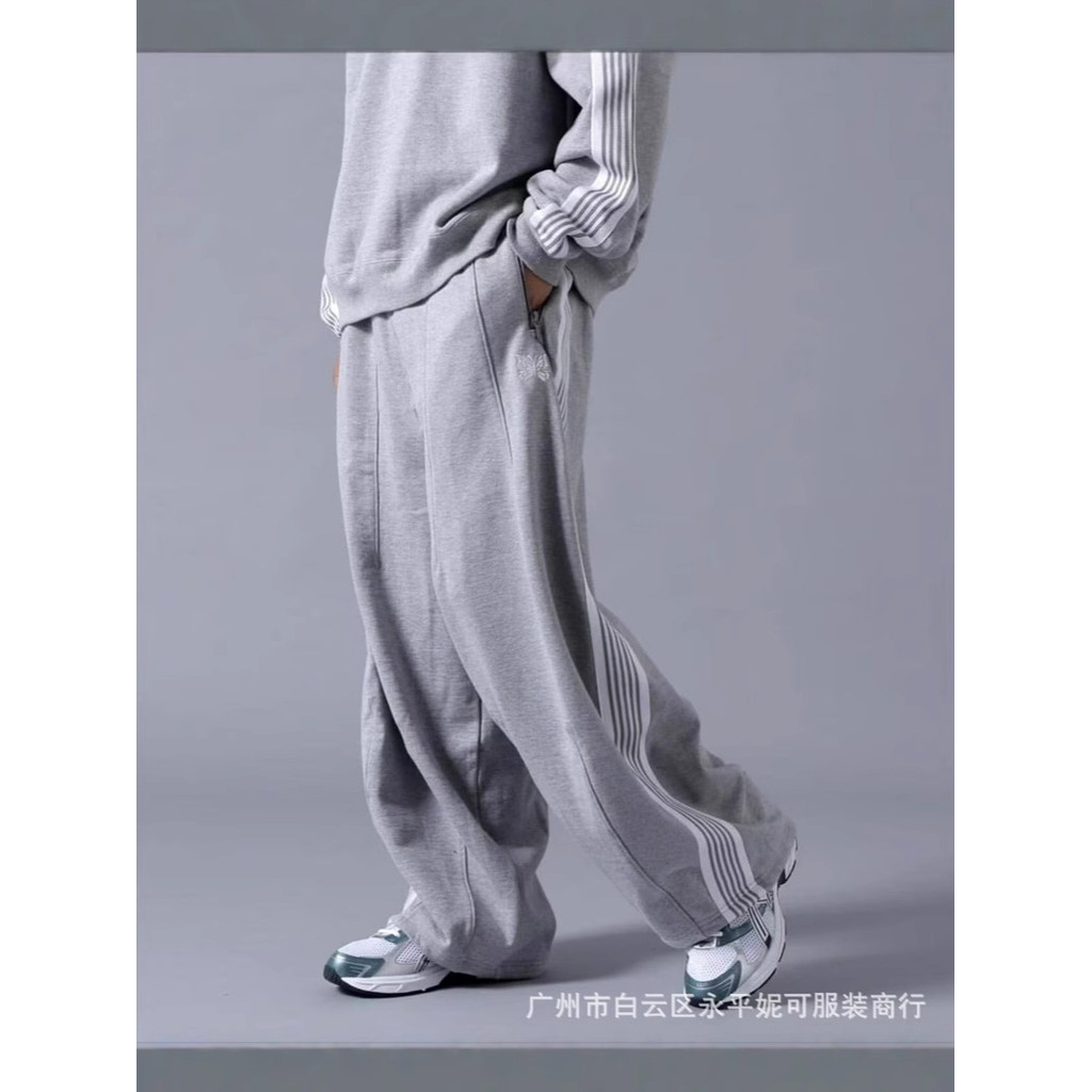 1HGD Needles Track New TrackPant Butterfly HD Gray fleece sweatpants, wide-fit, Japanese-style casua