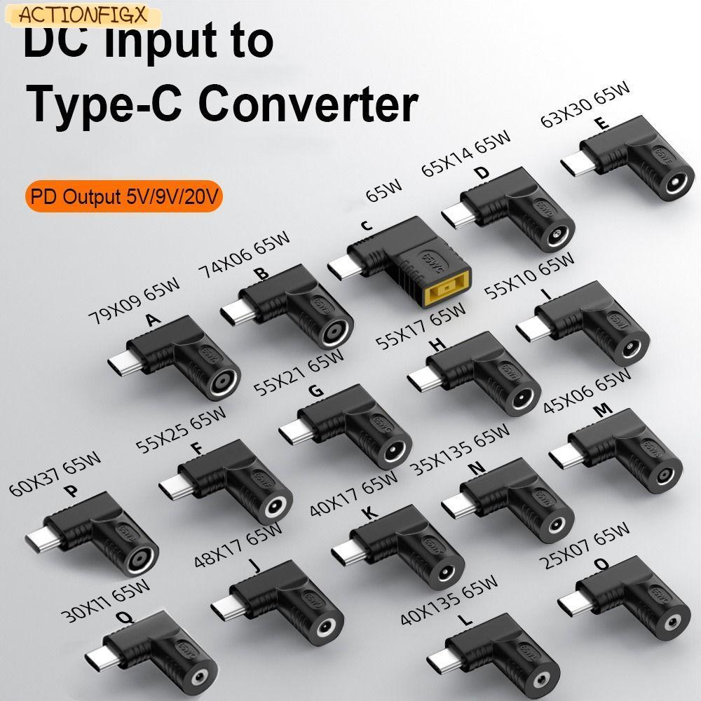 ACTIONFIGX DC to Type C Converter 5v 9v 12v USB C Connector ปลั๊กสี่เหลี่ยมเครื่องชาร์จแล็ปท็อปสําหร