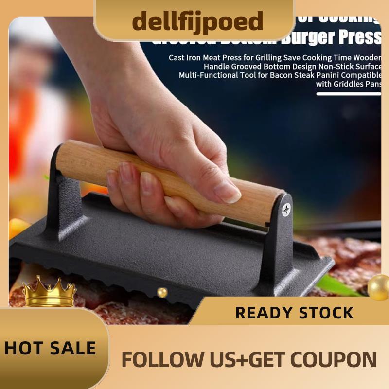 dellfijpoed Meat Press สําหรับย่างเหล็กหล่อเบคอนกดสี่เหลี่ยมผืนผ้า Burger Press พร้อมที่จับไม้