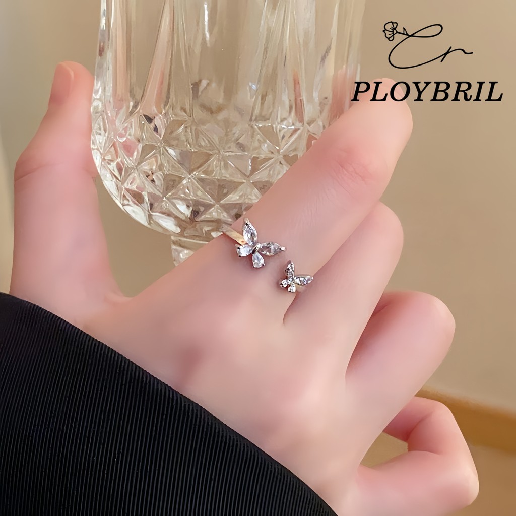 PLOYBRIL แหวนแฟชั่น ประดับเพทาย รูปผีเสื้อ เรขาคณิต เรียบง่าย กันแพ้ J037