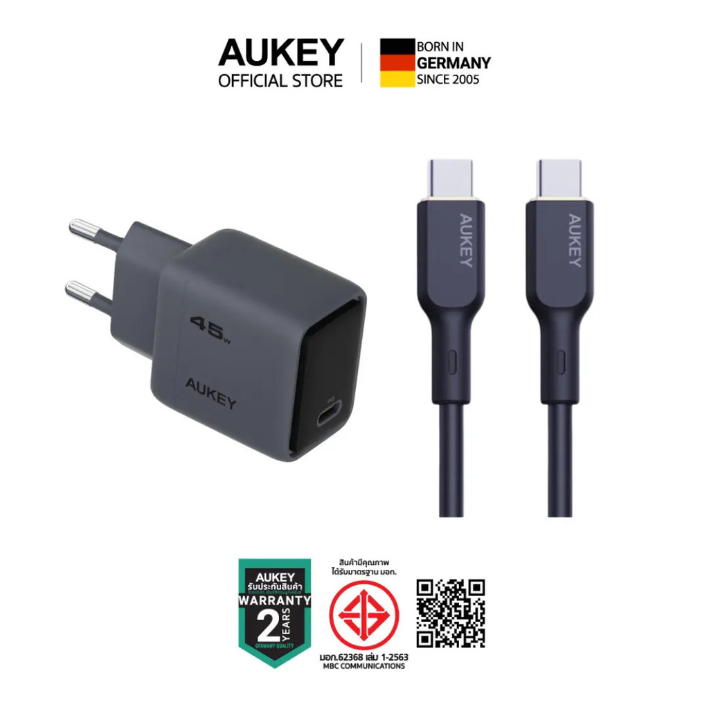 [เซตสุดคุ้ม] ชุดชาร์จเร็ว Aukey แท่นชาร์จ 30w, 45W, 67W, 100W สายชาร์จคู่ 60w, 140w, 240w รองรับจอ 4