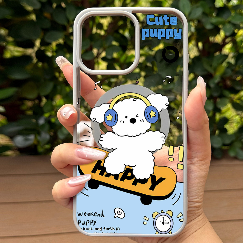 เคสโทรศัพท์ลายสุนัขเล่นสเก็ตบอร์ด ใช้ได้กับ iPhone 13Pro/11/12ProMax/14/15/16Plus ดีไซน์แม่เหล็กคุณภาพสูงช่วยปกป้องเลนส์